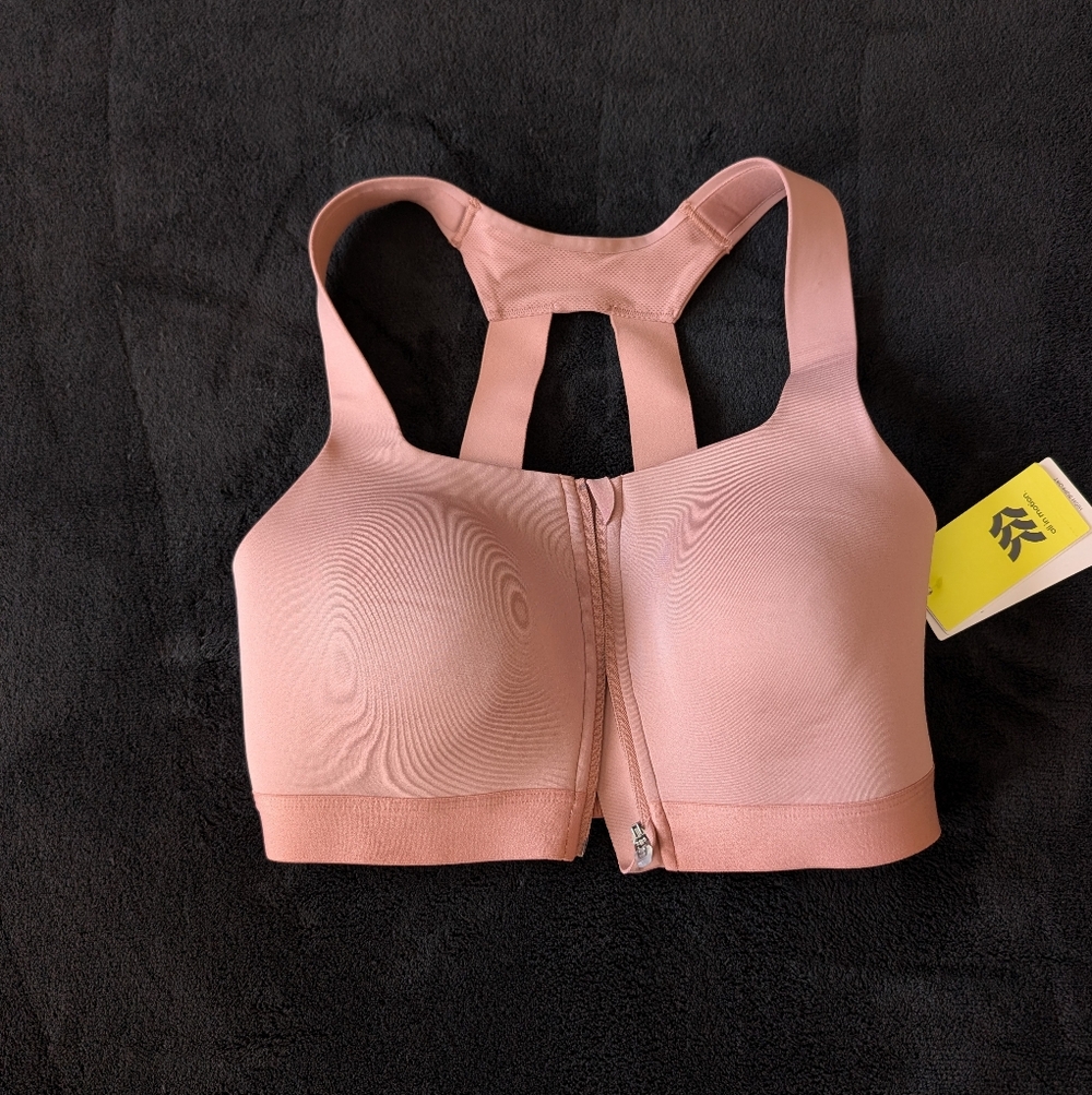 NWT Zip Front High Impact Sports Bra 36C Rosy Dusty Pink Neutral Athleisure - Picture 6 of 10